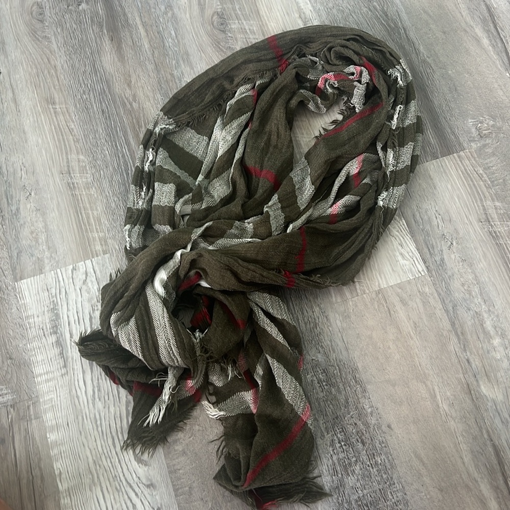 OCTAVIA Amare Plaid Oblong Scarf Olive/Red/White - Picture 2 of 2